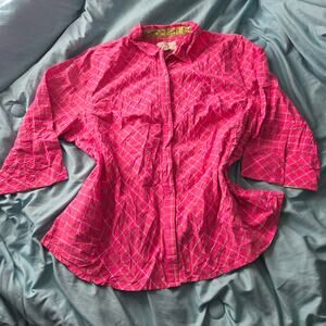 CJ Banks Pink Plaid Button‑Front Shirt Women’s 2XL